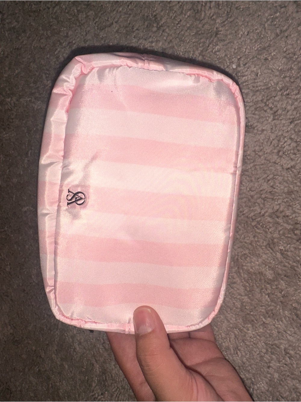 PINK Victoria's Secret Light Pink Striped Cosmetic Pouch 💗🤍